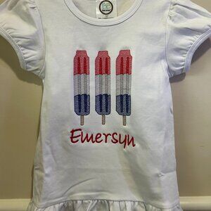 Patriotic Red, White & Blue Rocket Pop Embroidered Girl Shirt – Personalized wit